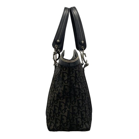 Auth DIOR/ChristianDior Flower,Trotter - Black Jacquard Leather Tote Bag - Picture 4 of 16